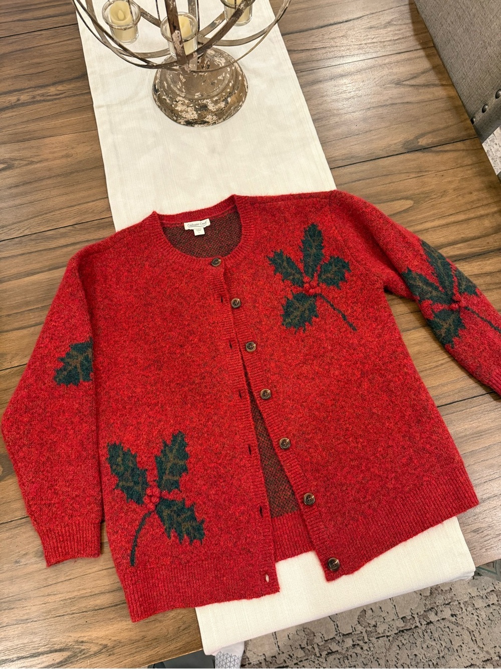 Coldwater Creek Red Holly Motif Button Cardigan • Stunning • Size Large